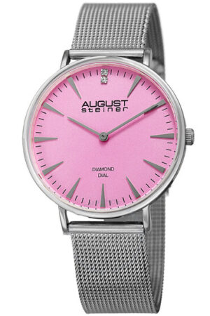 August Steiner-Montre à quartz pour femme avec cadran rose et diamants